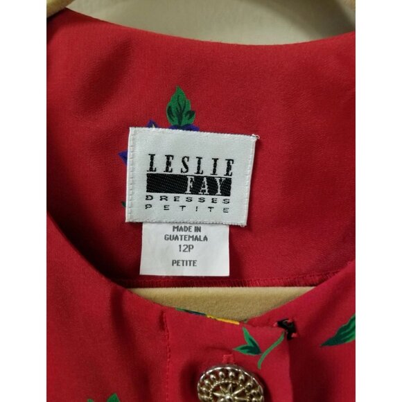 Leslie Fay Petite Vtg Red Purple Floral Belted Pleated Midi Dress Sz 10 Modest - Picture 8 of 10